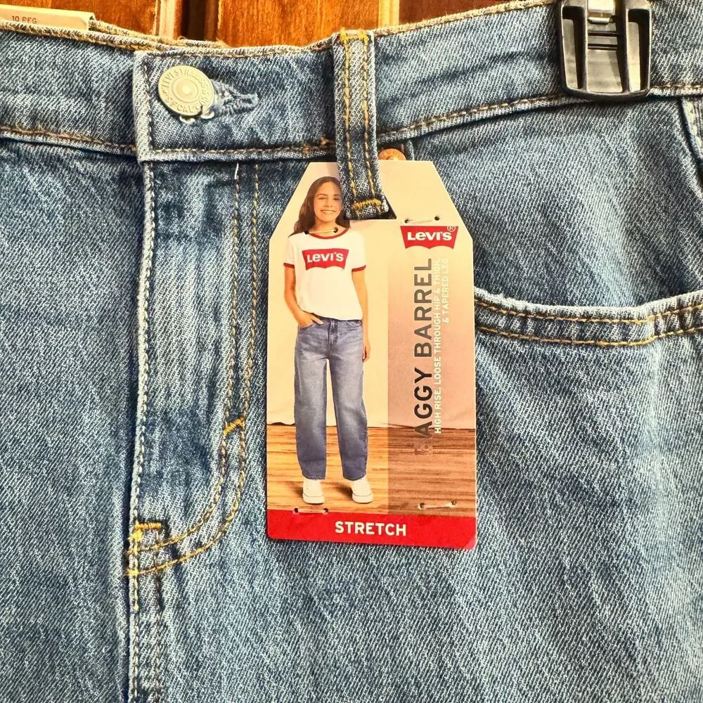 Levi's Girls Baggy Barrel Jeans Size 10 Reg High Rise Stretch 26x21 NWT